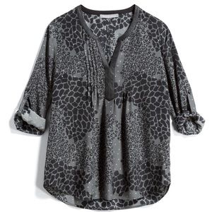 Leopard print blouse vegan leather trimmed